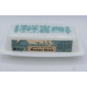 Vintage Pyrex Amish Butterprint Butter Dish Turquoise White Cat 72 w/ Sticker